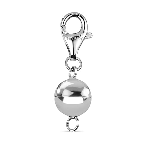 Doorbuster - Rhodium Overlay Sterling Silver Magnetic Lock (Size 8 mm) With Lobster Clasp (Size - 11 mm)