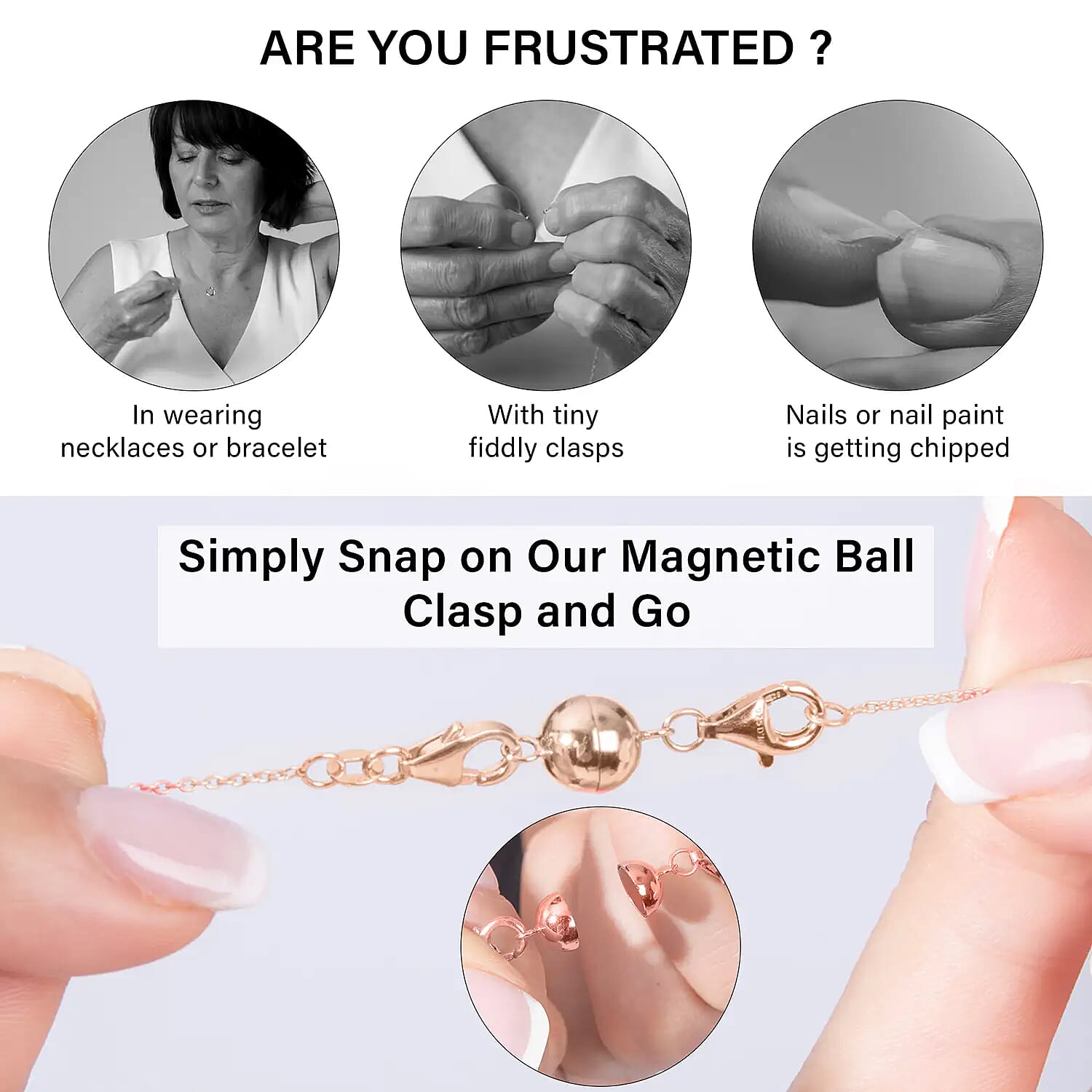 Doorbuster - Rose Gold Overlay Sterling Silver Magnetic Lock (Size 8 mm) with Lobster Clasp (Size 11 mm)