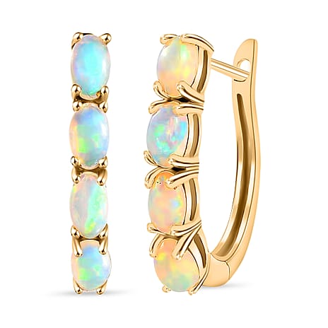 Ethiopian Welo Opal Hoop Earrings with Clasp in 18K Vermeil Yellow Gold Plated Sterling Silver 1.20 Ct.