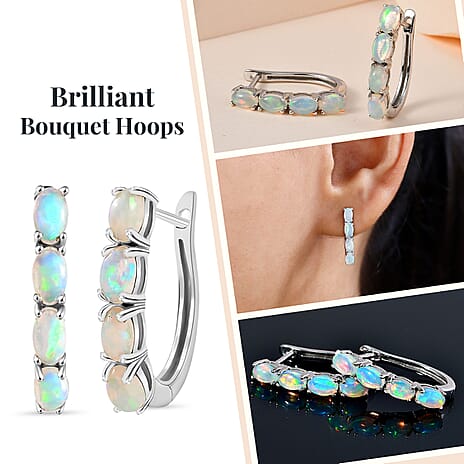 Ethiopian Welo Opal Hoop Earrings with Clasp in Platinum Overlay Sterling Silver 1.35 Ct.