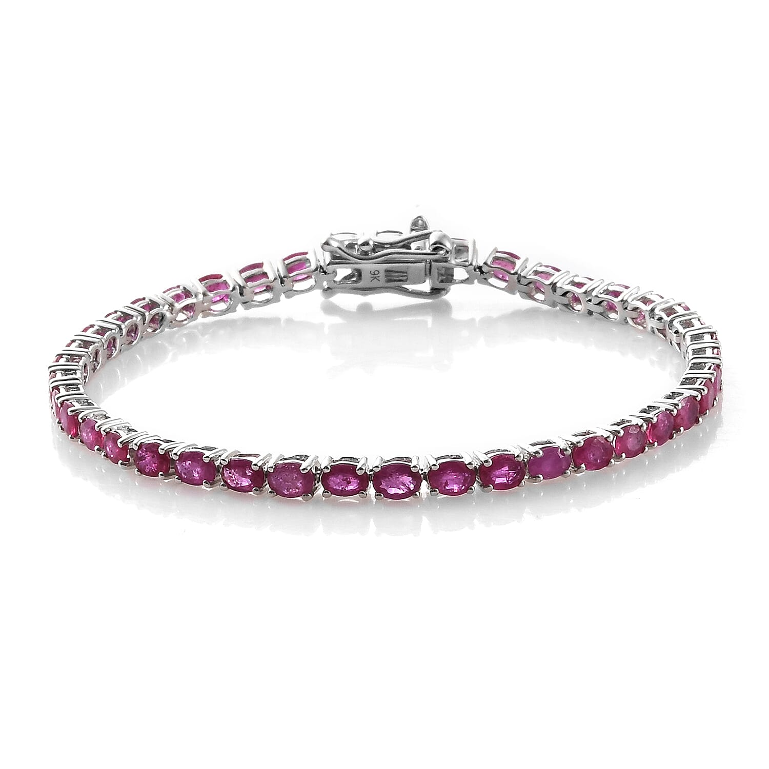 9K White Gold AA Ruby (Ovl) Bracelet (Size 7) 7.500  Ct.