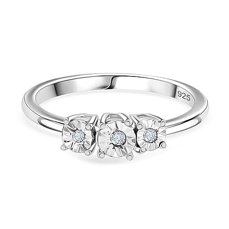 Diamond Trilogy Ring in Platinum Overlay Sterling Silver