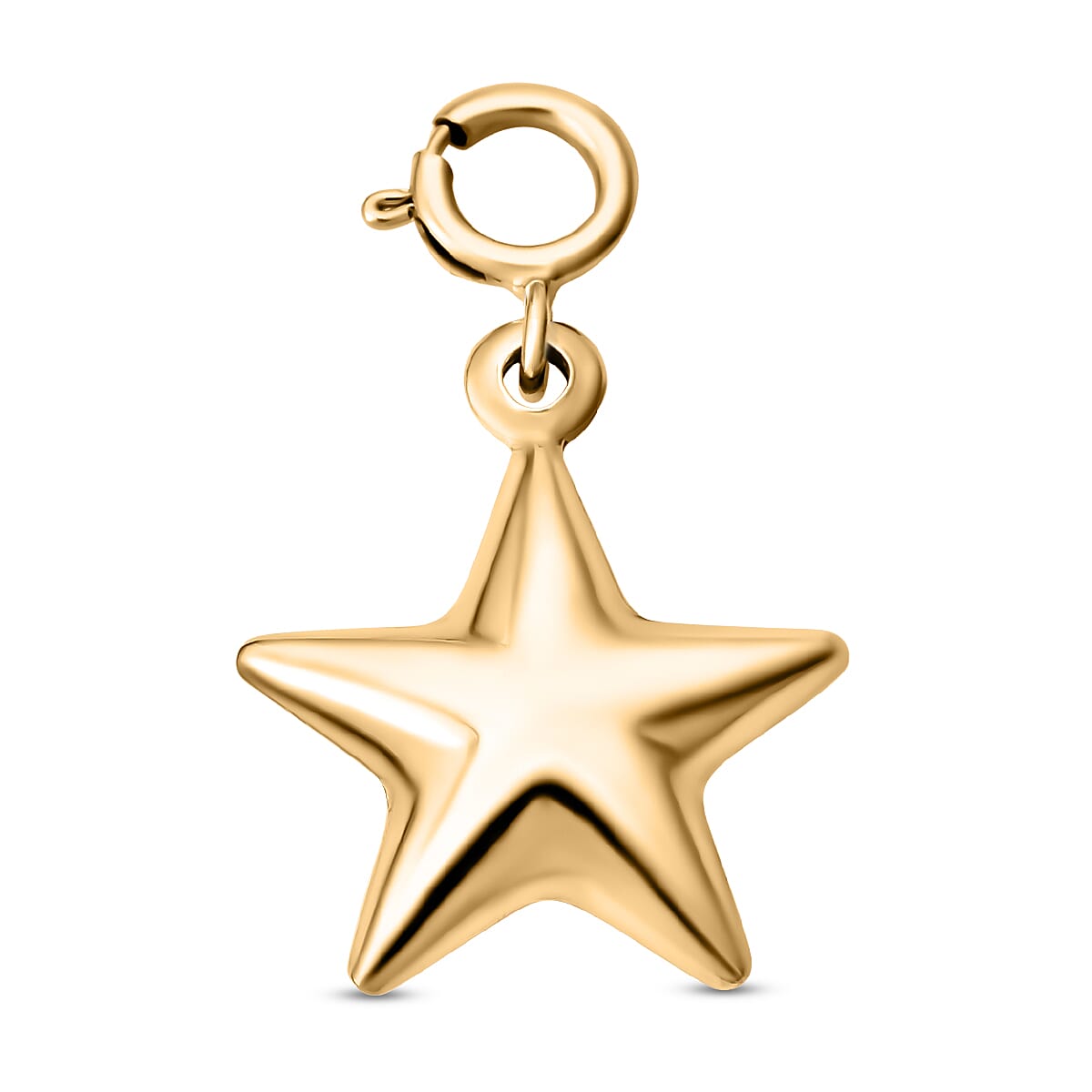 9K Yellow Gold Star Spring Ring Charm Pendant With Spring Ring Clasp.