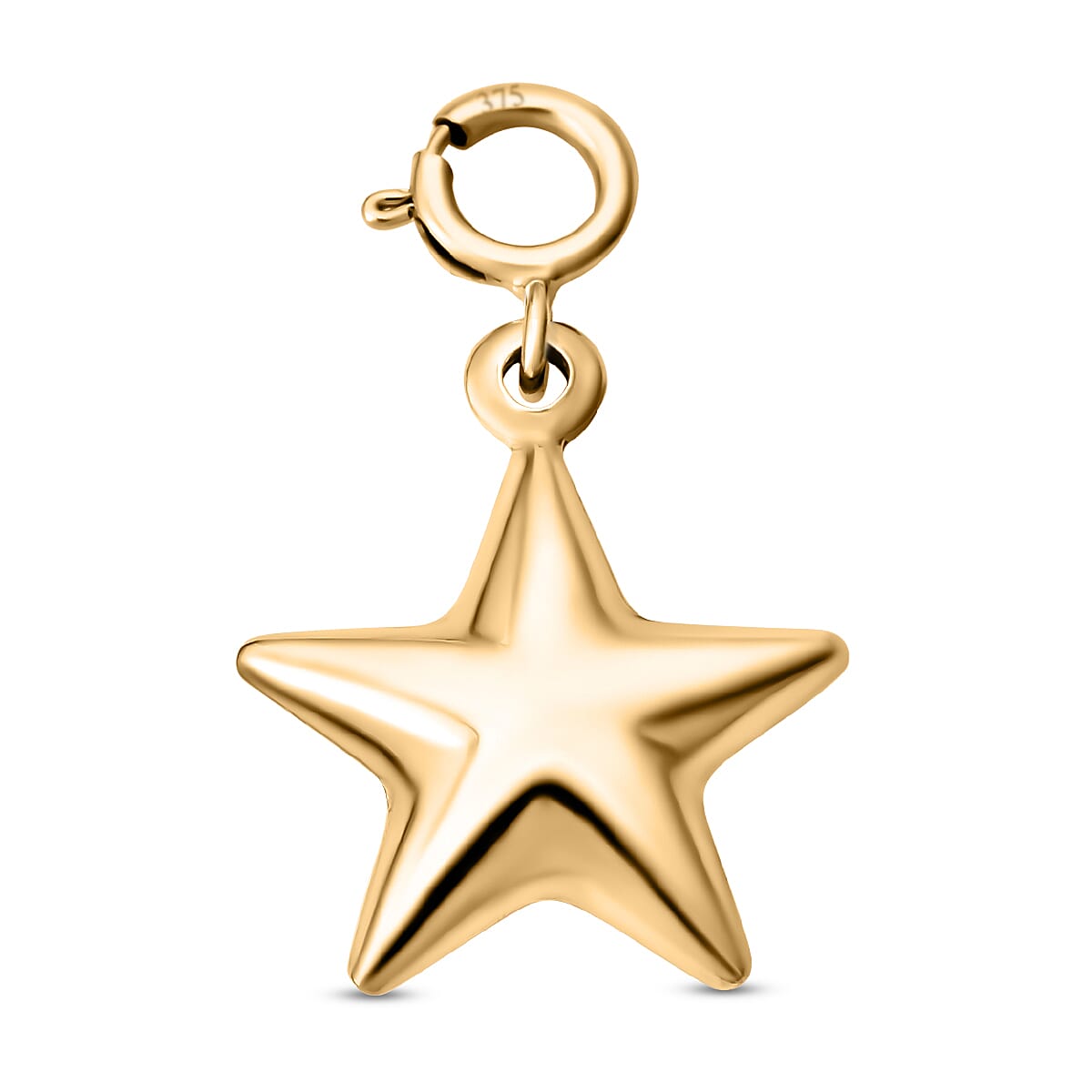 9K Yellow Gold Star Spring Ring Charm Pendant With Spring Ring Clasp.