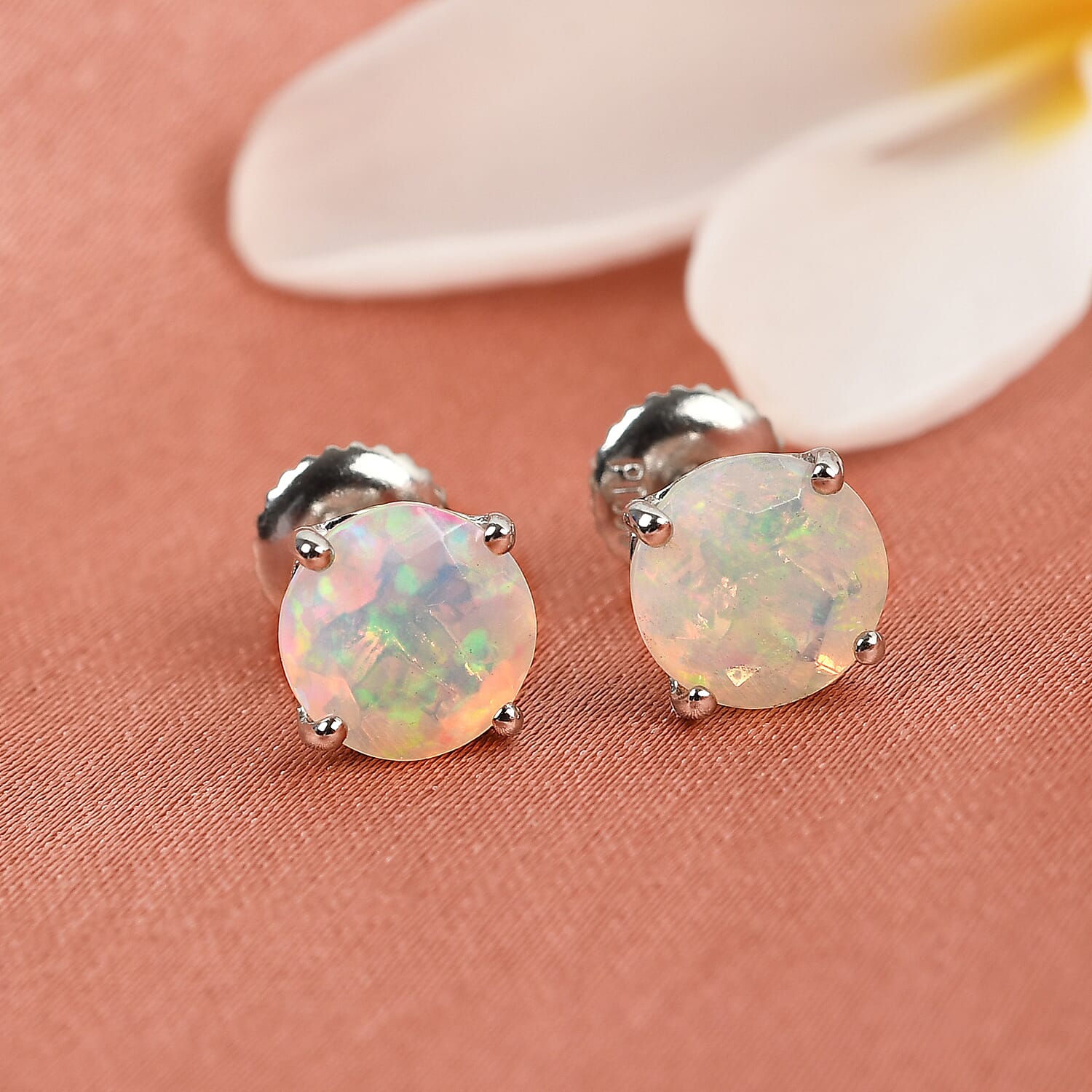 RHAPSODY 950 Platinum AAAA Ethiopian Welo Opal Stud Earrings With Screw Back 1.50 Ct.
