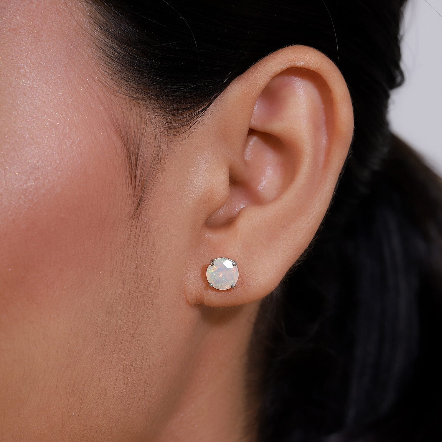 RHAPSODY 950 Platinum AAAA Ethiopian Welo Opal Stud Earrings With Screw Back 1.50 Ct.