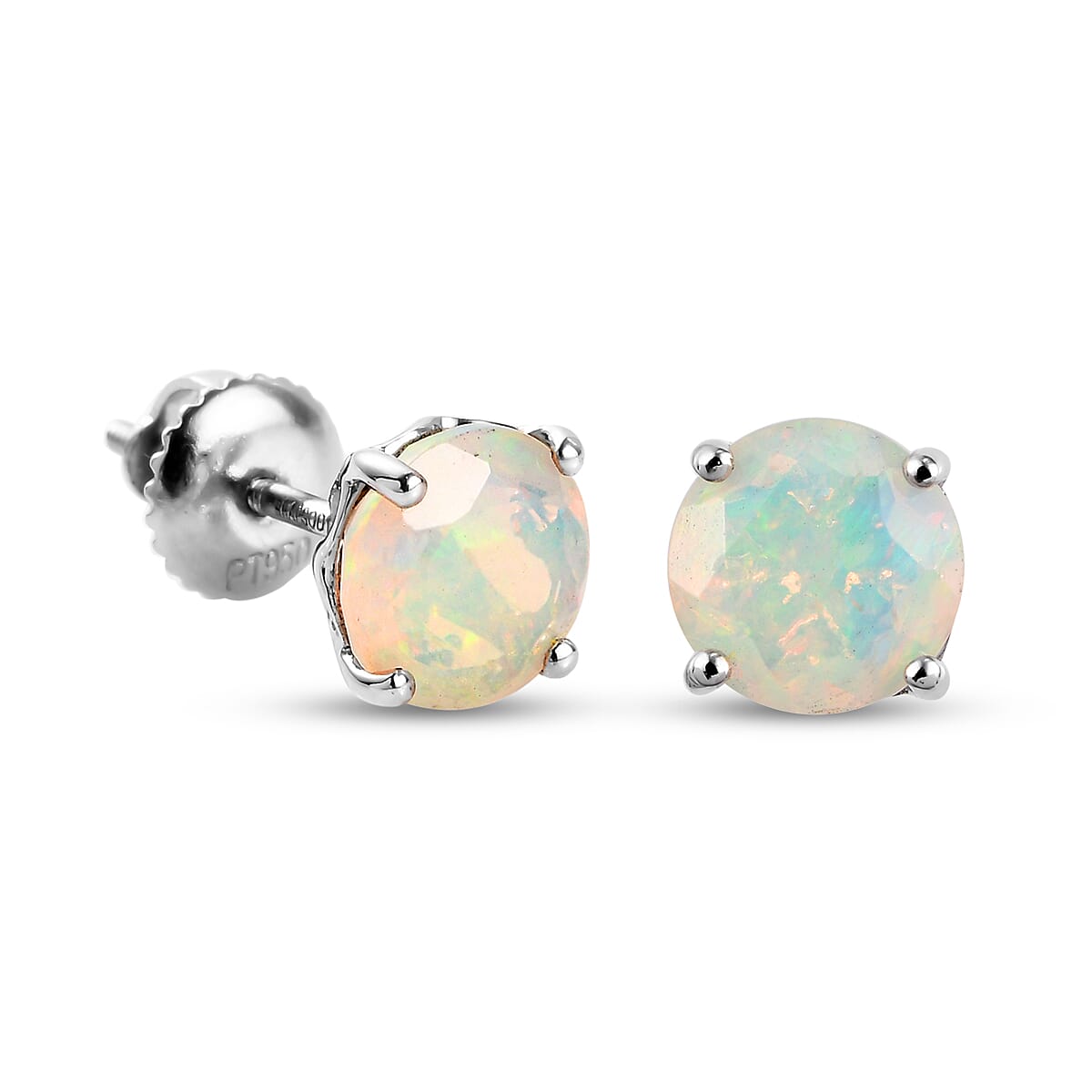 RHAPSODY 950 Platinum AAAA Ethiopian Welo Opal Stud Earrings With Screw Back 1.50 Ct.