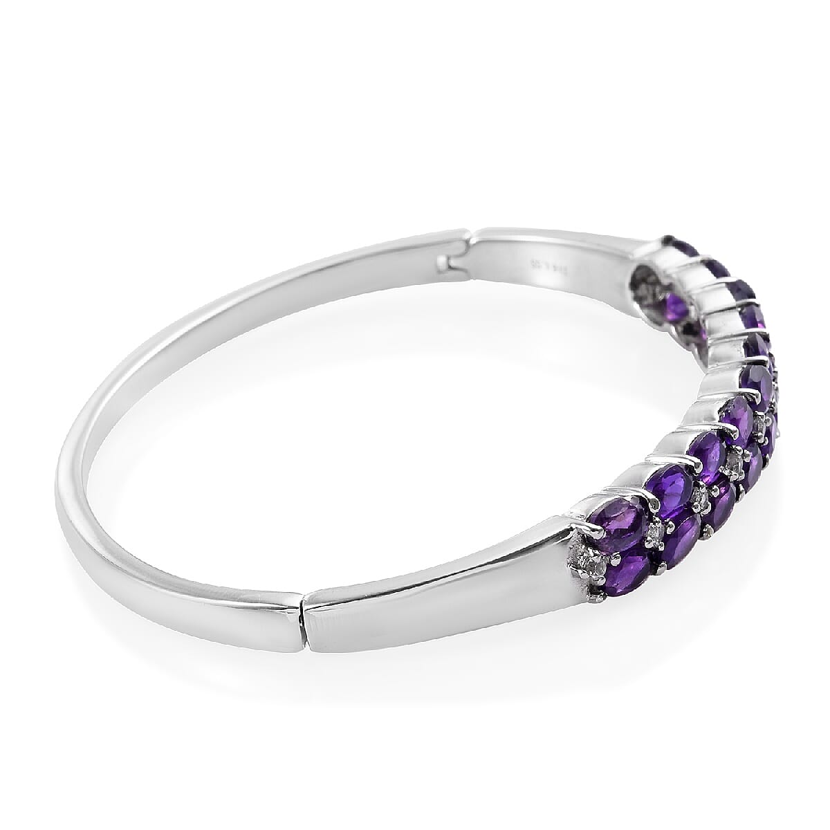 Amethyst (Ovl 6x4 mm), White Topaz Bangle (Size 7.5) in Stainless Steel 8.75 Ct.