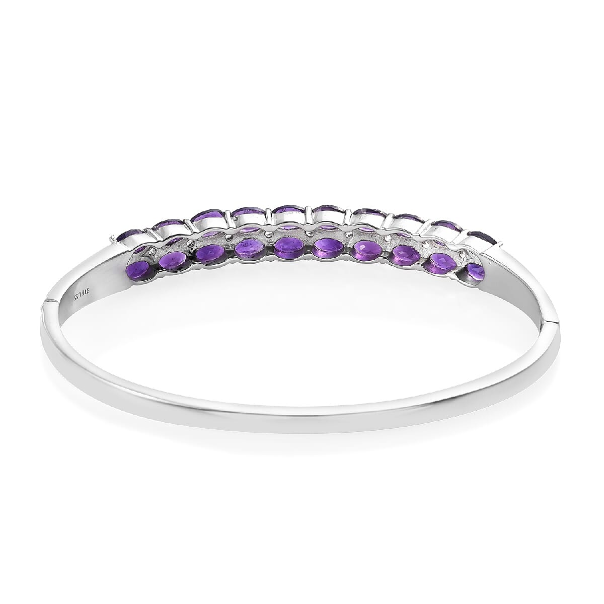 Amethyst (Ovl 6x4 mm), White Topaz Bangle (Size 7.5) in Stainless Steel 8.75 Ct.