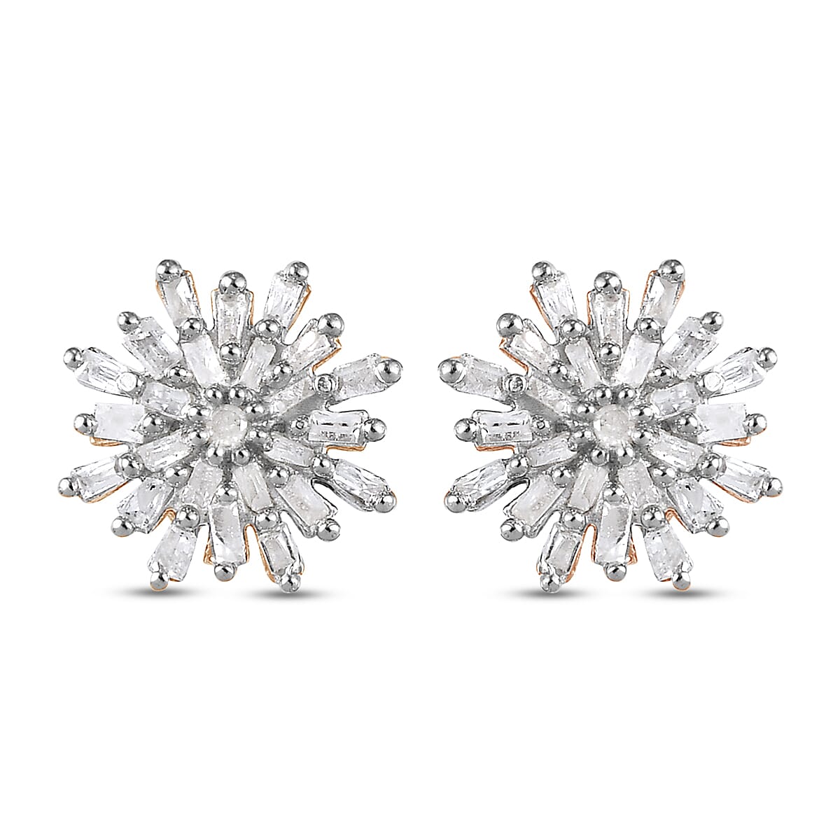 D'Joy Diamond Snow Flake Earrings with Push Back in 18K Vermeil Yellow Gold Plated Sterling Silver 0.33 Ct.