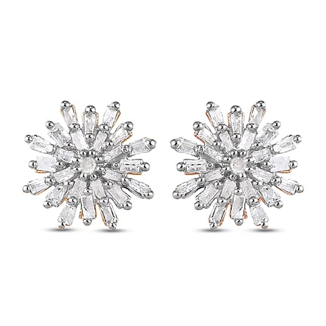 D'Joy Diamond Snow Flake Earrings with Push Back in 18K Vermeil Yellow Gold Plated Sterling Silver 0.33 Ct.
