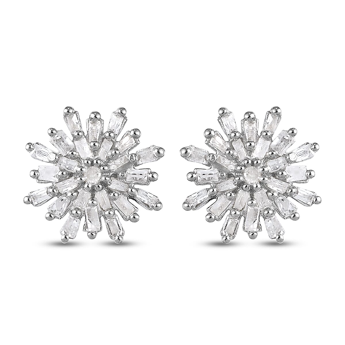 D'Joy Diamond Snow Flake Earrings with Push Back in Platinum Overlay Sterling Silver 0.33 Ct.