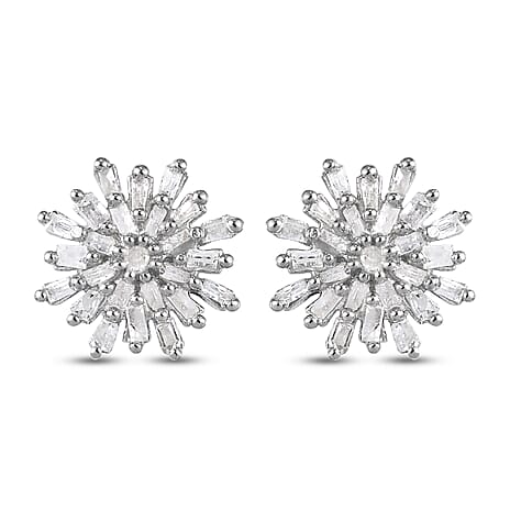 D'Joy Diamond Snow Flake Earrings with Push Back in Platinum Overlay Sterling Silver 0.33 Ct.