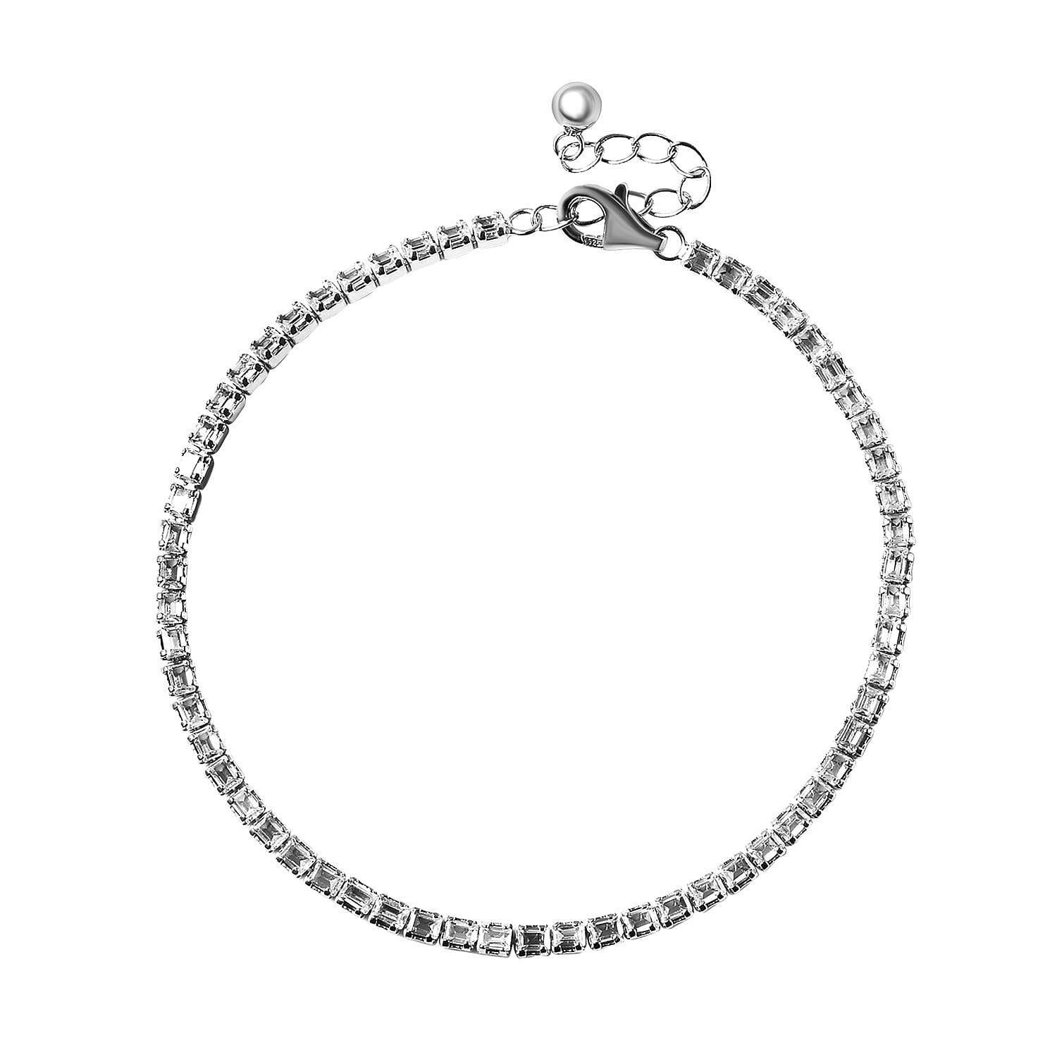 ELANZA Simulated Diamond (Bgt) Tennis Bracelet with Lobster Clasp (Size 7 with 1 Inch Extender) in Rhodium Overlay Sterling Silver.