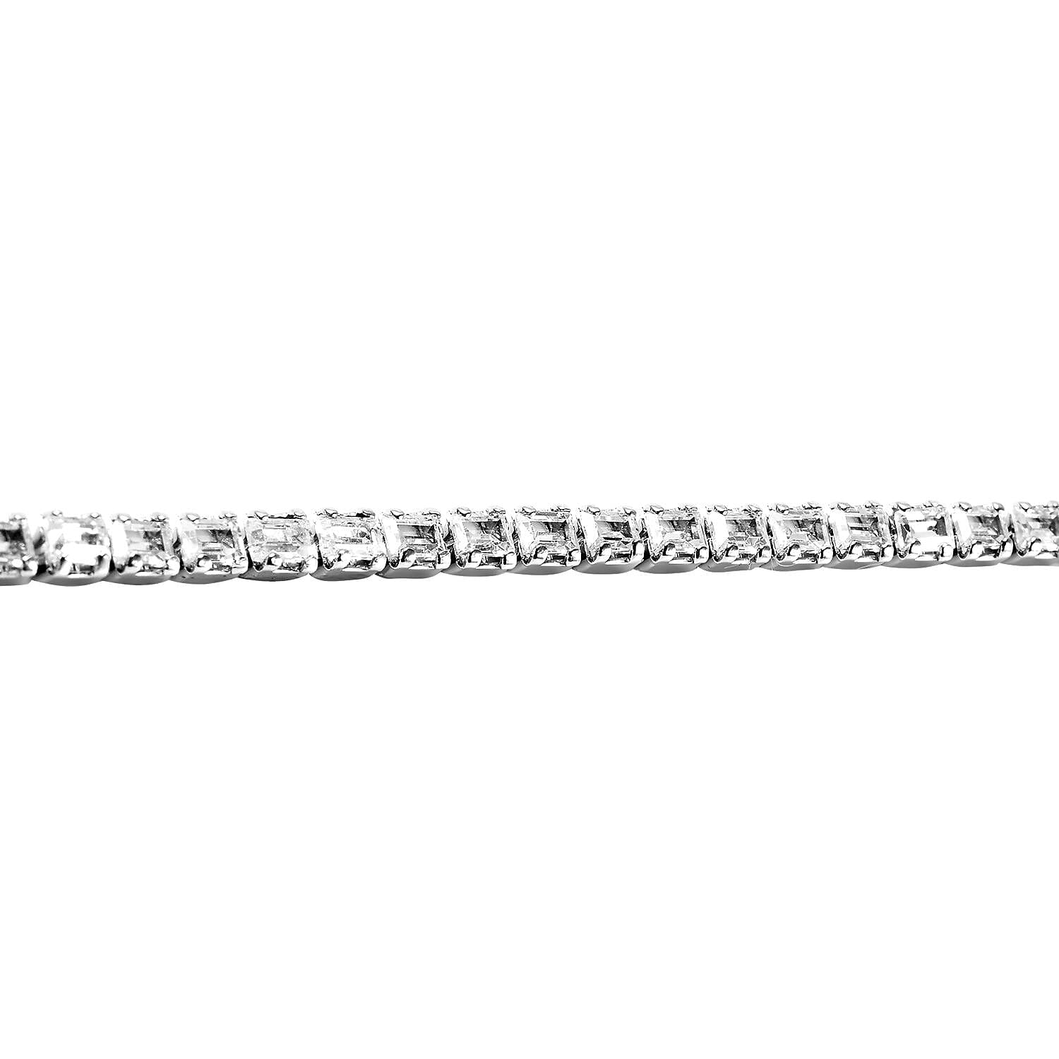 ELANZA Simulated Diamond (Bgt) Tennis Bracelet with Lobster Clasp (Size 7 with 1 Inch Extender) in Rhodium Overlay Sterling Silver.