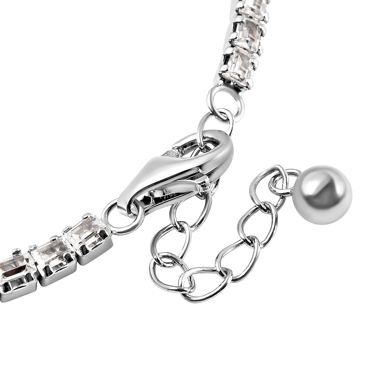 ELANZA Simulated Diamond (Bgt) Tennis Bracelet with Lobster Clasp (Size 7 with 1 Inch Extender) in Rhodium Overlay Sterling Silver.