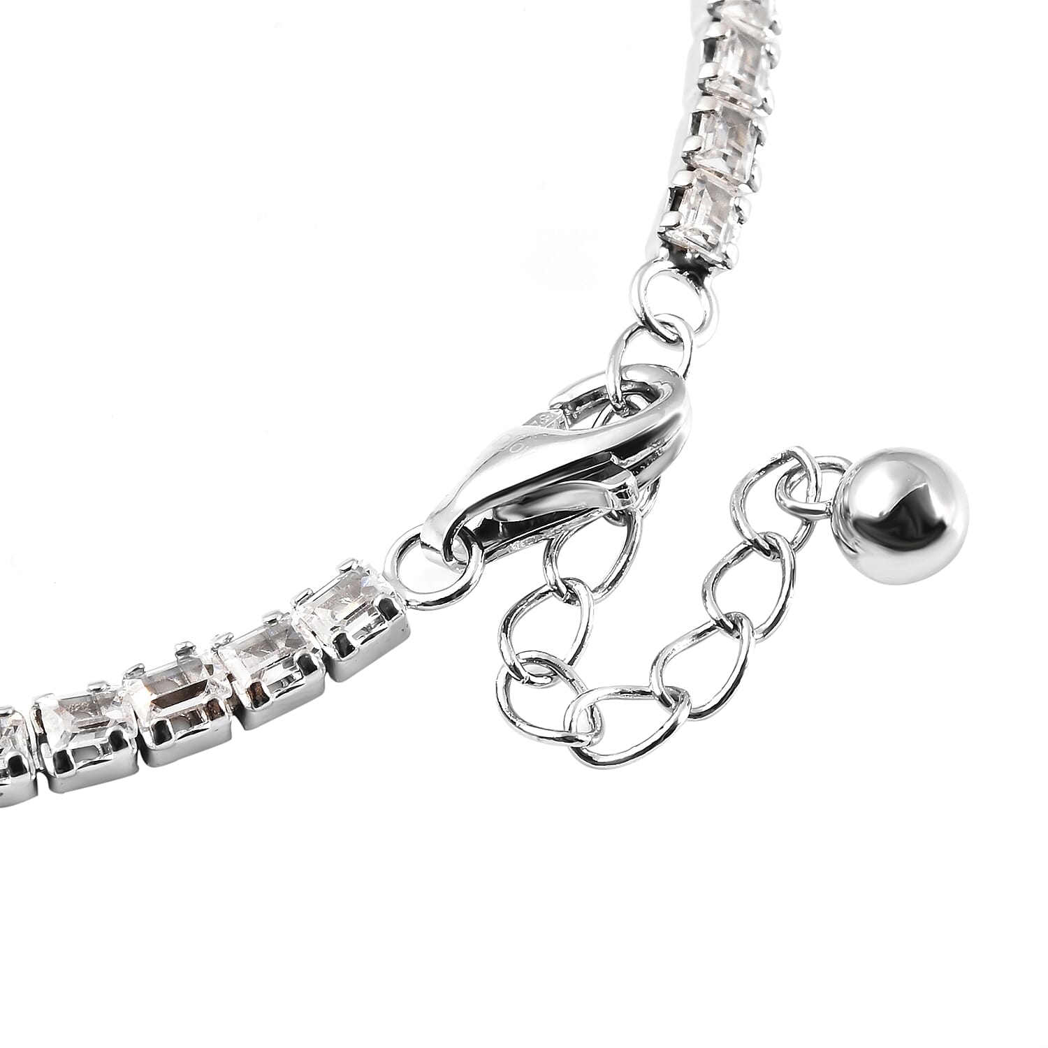 ELANZA Simulated Diamond (Bgt) Tennis Bracelet with Lobster Clasp (Size 7 with 1 Inch Extender) in Rhodium Overlay Sterling Silver.