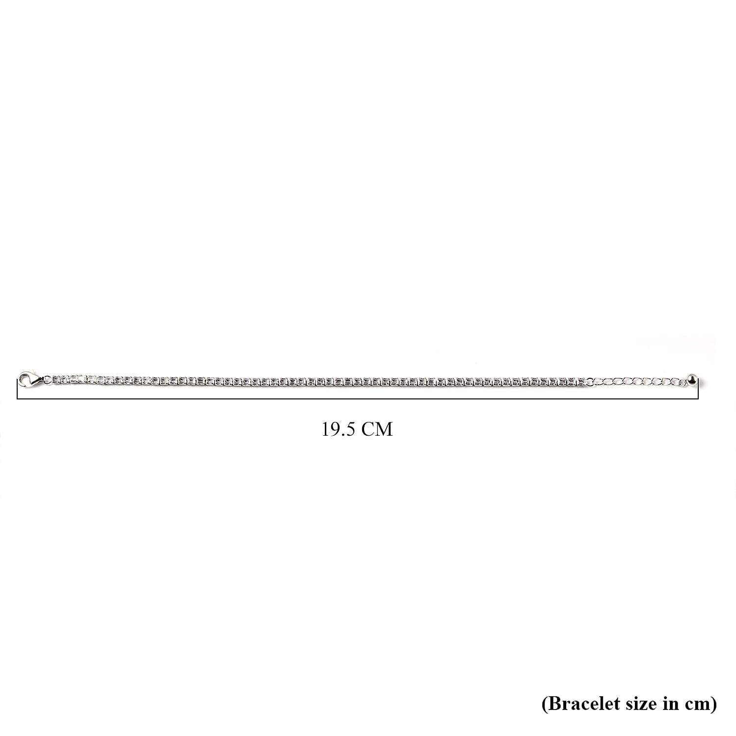 ELANZA Simulated Diamond (Bgt) Tennis Bracelet with Lobster Clasp (Size 7 with 1 Inch Extender) in Rhodium Overlay Sterling Silver.