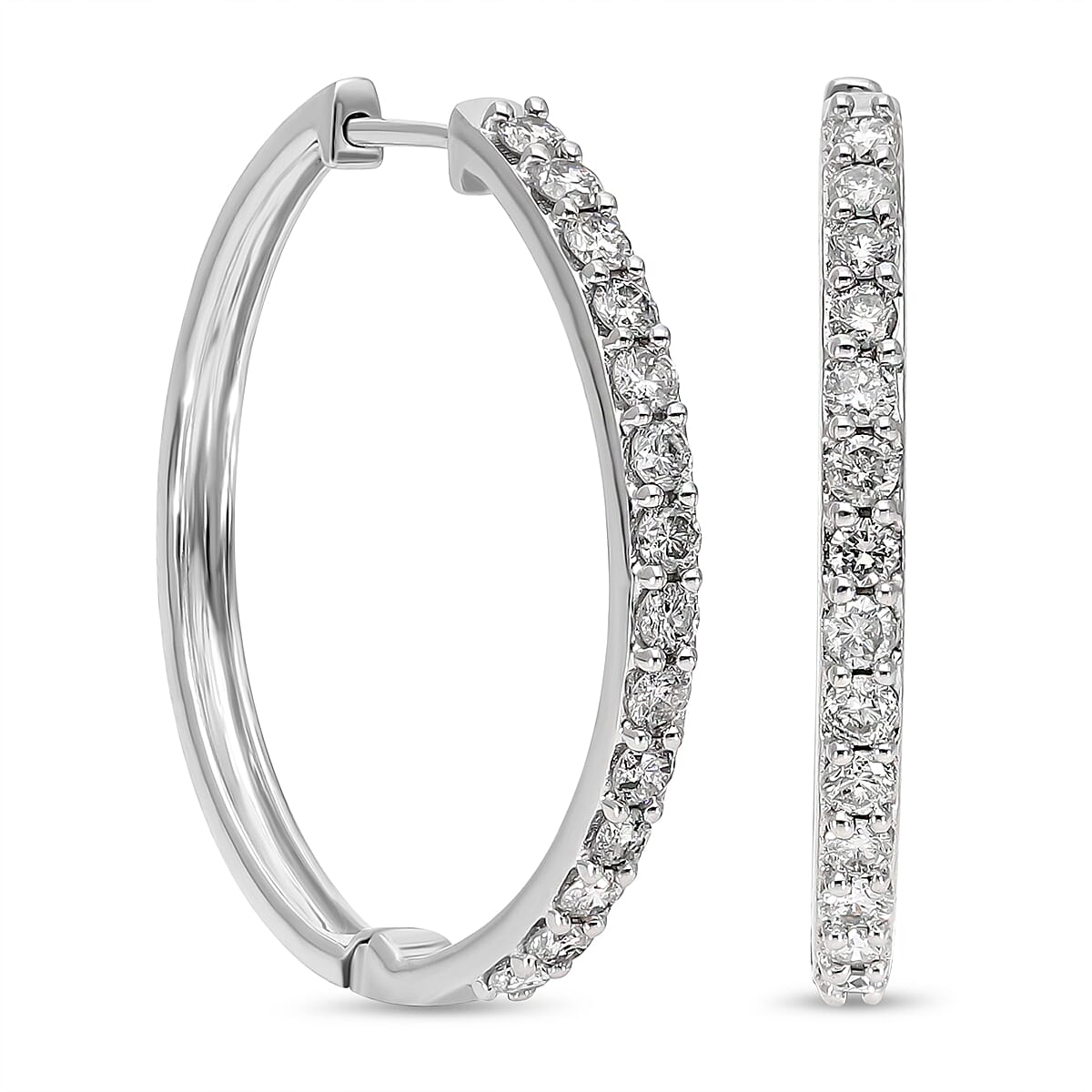 9K White Gold SGL Certified Diamond (I3-G-H) Hoop Earrings (With Clasp Lock) 1.000 Ct, Gold Wt. 4.80 Gms