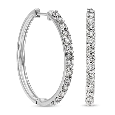 1 Ct. SGL Certified  Diamond Hoop Earrings in 9K White Gold  I3 G-H