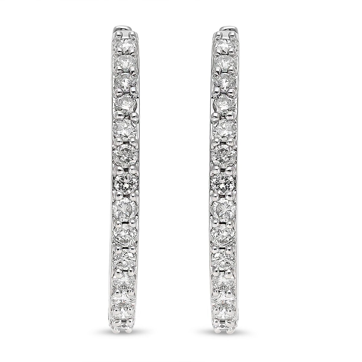 9K White Gold SGL Certified Diamond (I3-G-H) Hoop Earrings (With Clasp Lock) 1.000 Ct, Gold Wt. 4.80 Gms