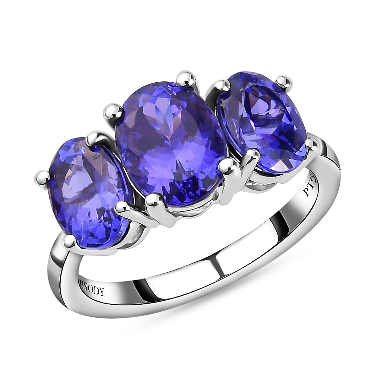 2.60ct Emerald-Cut Tanzanite & Diamond 3-Stone Engagement Ring