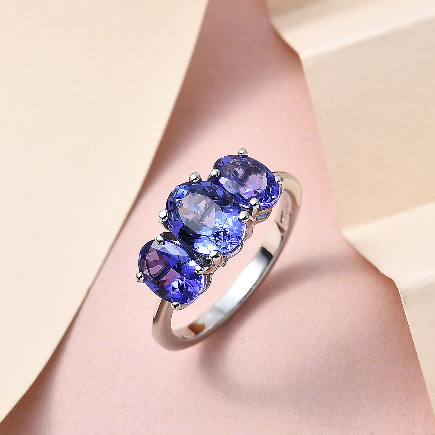 RHAPSODY 950 Platinum AAAA Tanzanite 3 Stone Ring 2.86 Ct