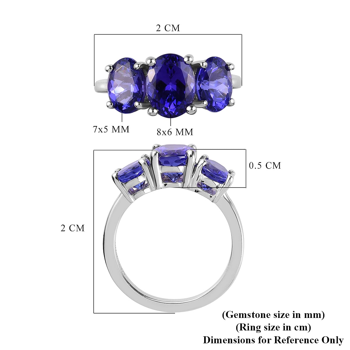 RHAPSODY 950 Platinum AAAA Tanzanite 3 Stone Ring 2.86 Ct