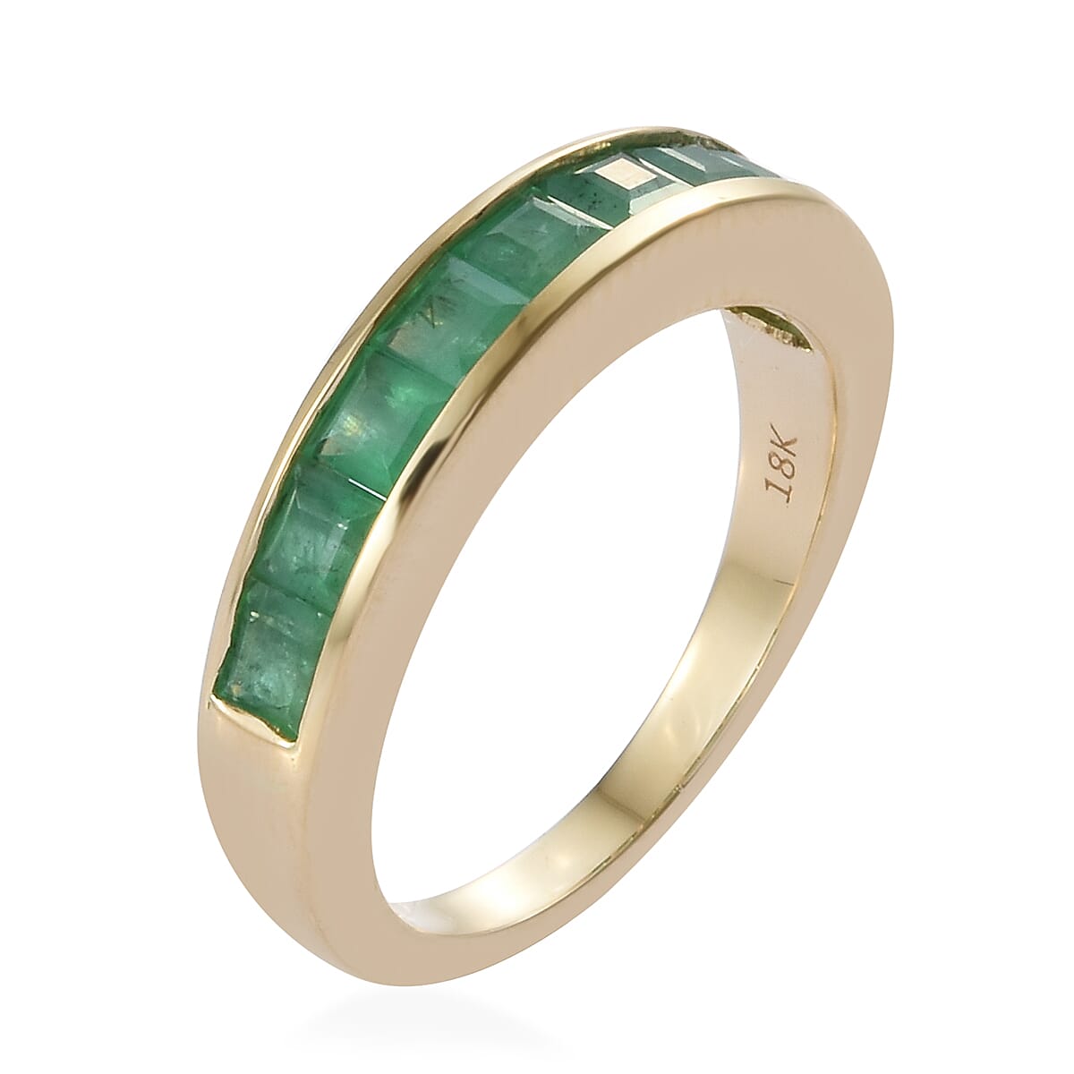 ILIANA 18K Yellow Gold AAA Kagem Zambian Emerald (Sqr) Half Eternity Band Ring 1.350 Ct.