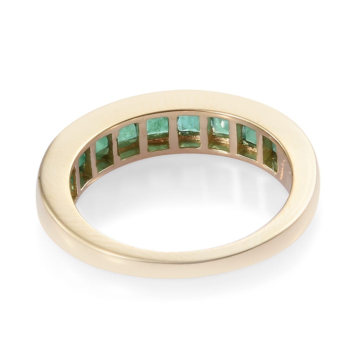 ILIANA 18K Yellow Gold AAA Kagem Zambian Emerald (Sqr) Half Eternity Band Ring 1.350 Ct.