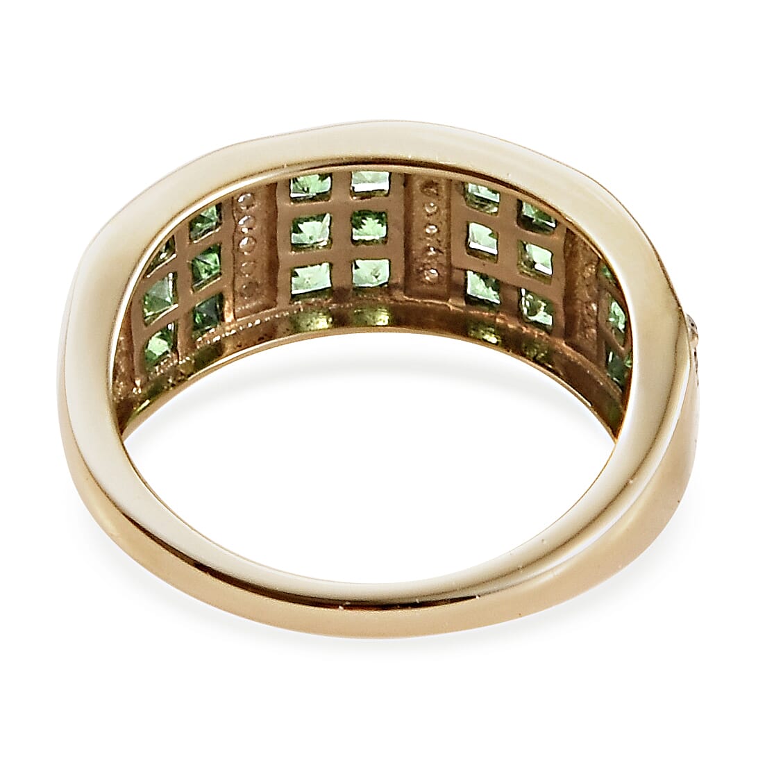 9K Yellow Gold Tsavorite Garnet (Sqr), Diamond Half Eternity Ring 1.25 Ct.