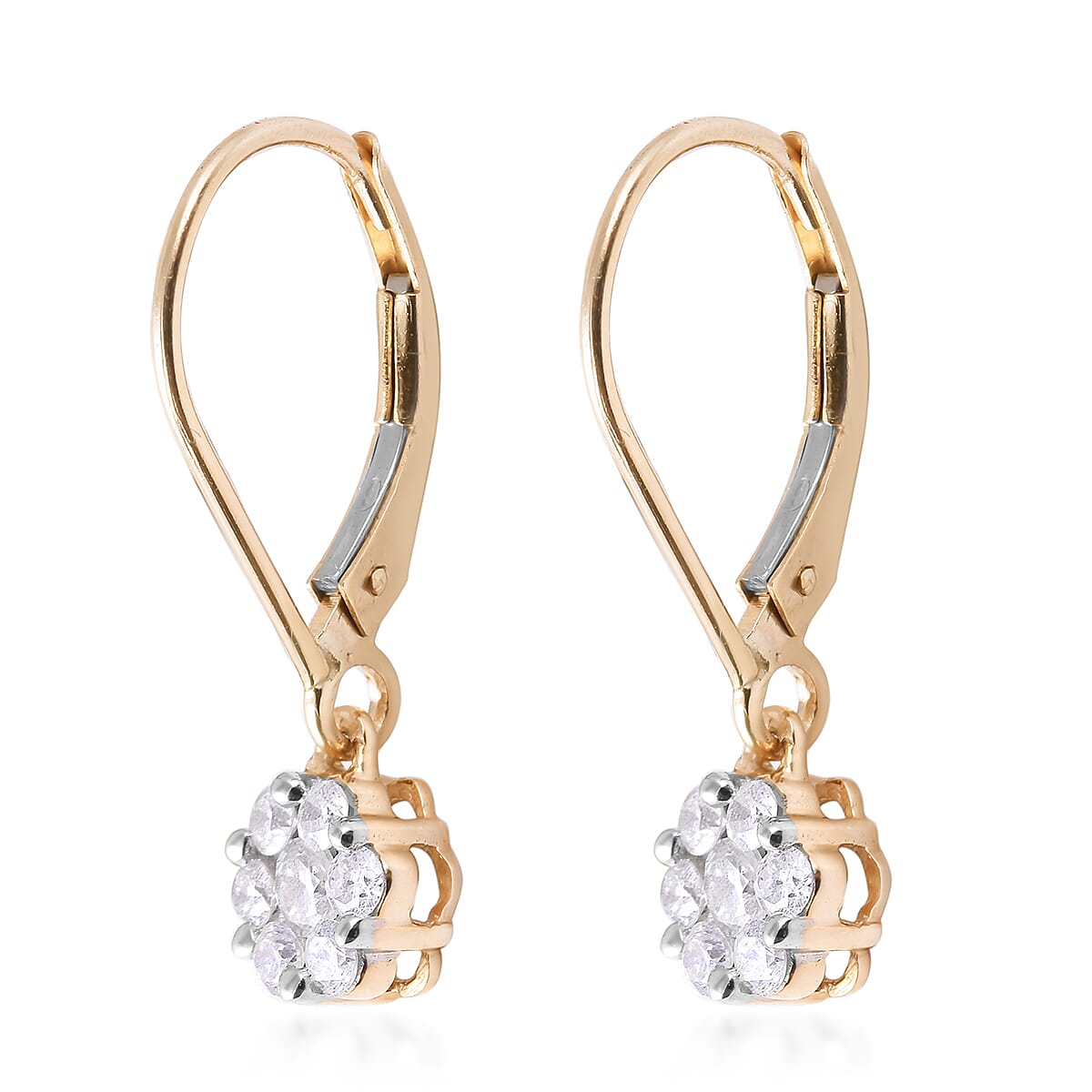 9K Yellow Gold SGL Certified Diamond (I3-GH) Pressure Set Floral Lever Back Earrings 0.50 Ct.