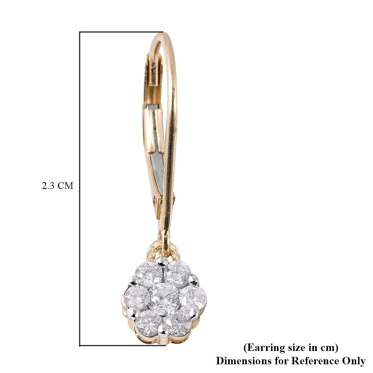 9K Yellow Gold SGL Certified Diamond (I3-GH) Pressure Set Floral Lever Back Earrings 0.50 Ct.