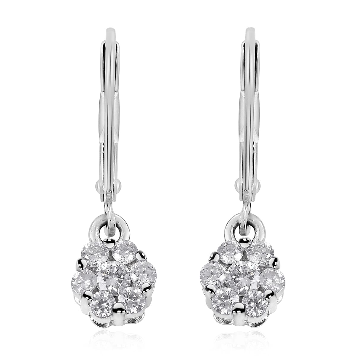 9K White Gold SGL Certified Diamond (I3-GH) Pressure Set Floral Lever Back Earrings 0.50 Ct.