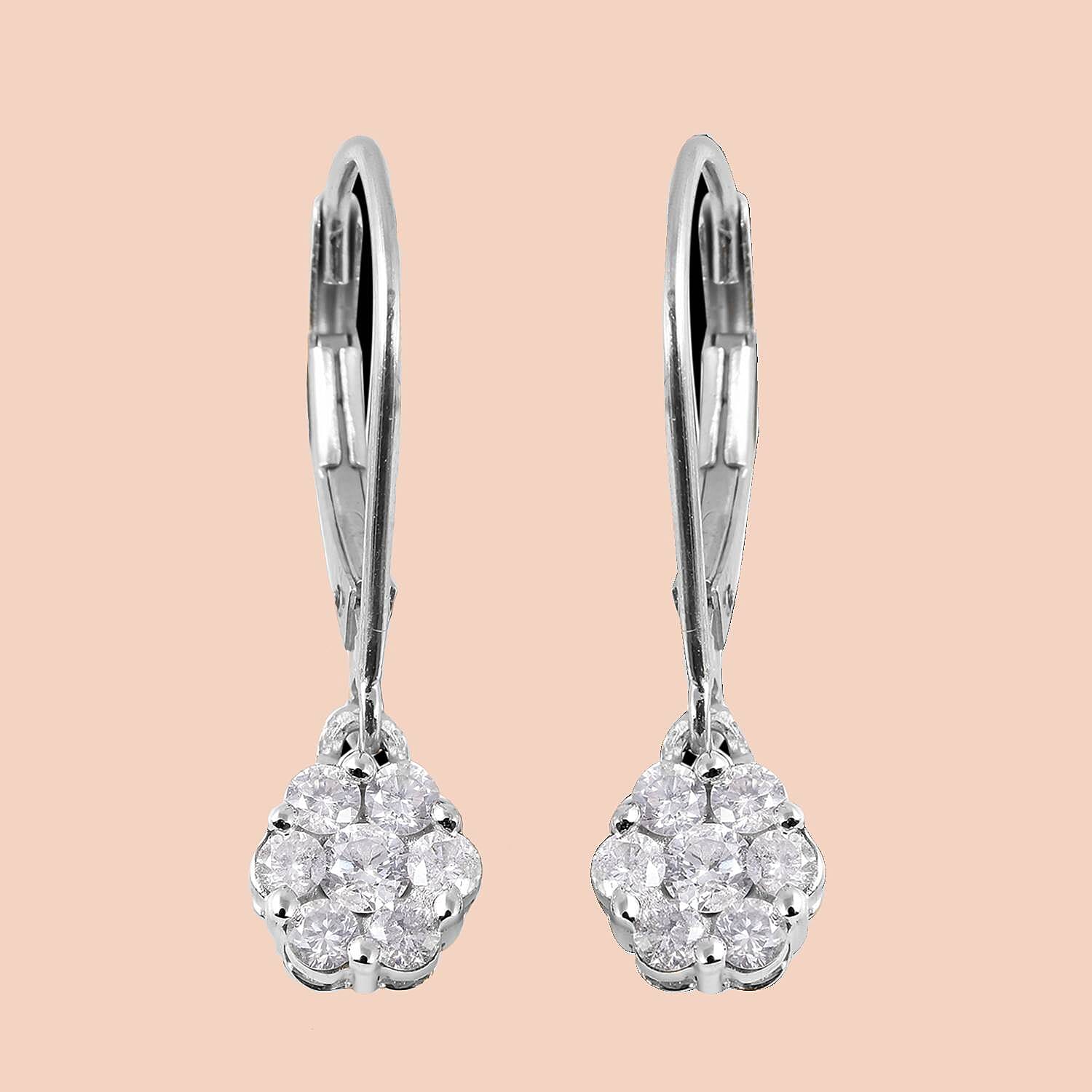 9K White Gold SGL Certified Diamond (I3-GH) Pressure Set Floral Lever Back Earrings 0.50 Ct.