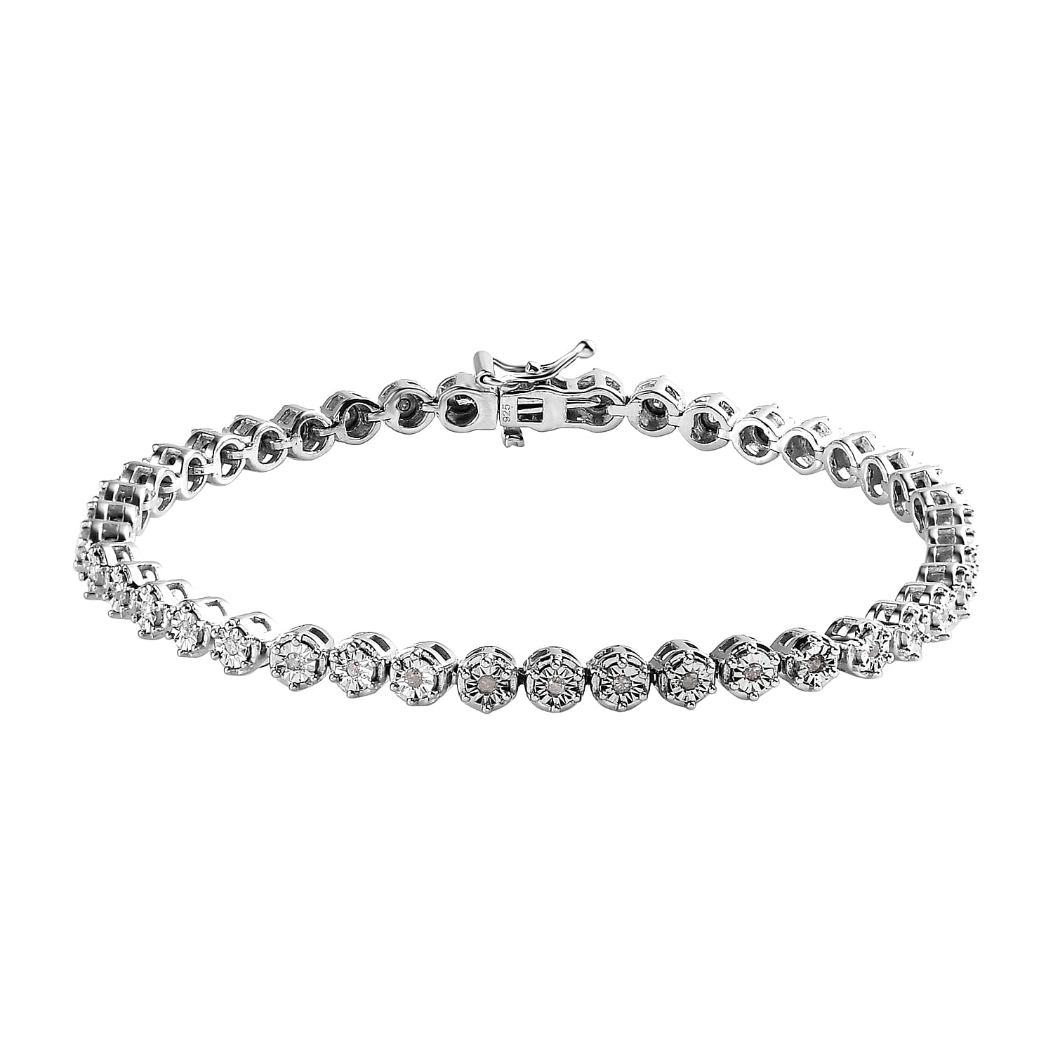 Diamond (Rnd) Bracelet (Size 7.5) in Platinum Overlay Sterling Silver 0.50 Ct, Silver wt. 11.22 Gms