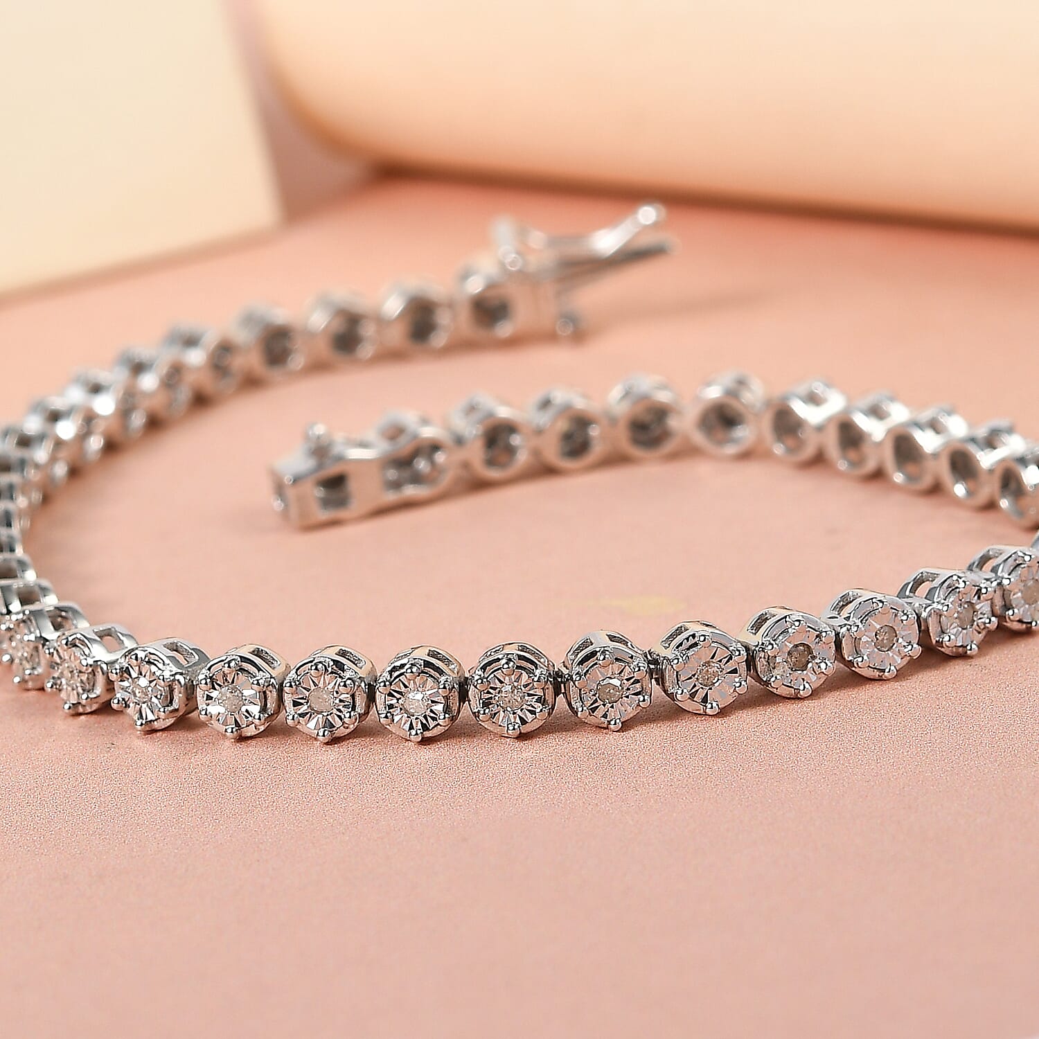 Diamond (Rnd) Bracelet (Size 7.5) in Platinum Overlay Sterling Silver 0.50 Ct, Silver wt. 11.22 Gms