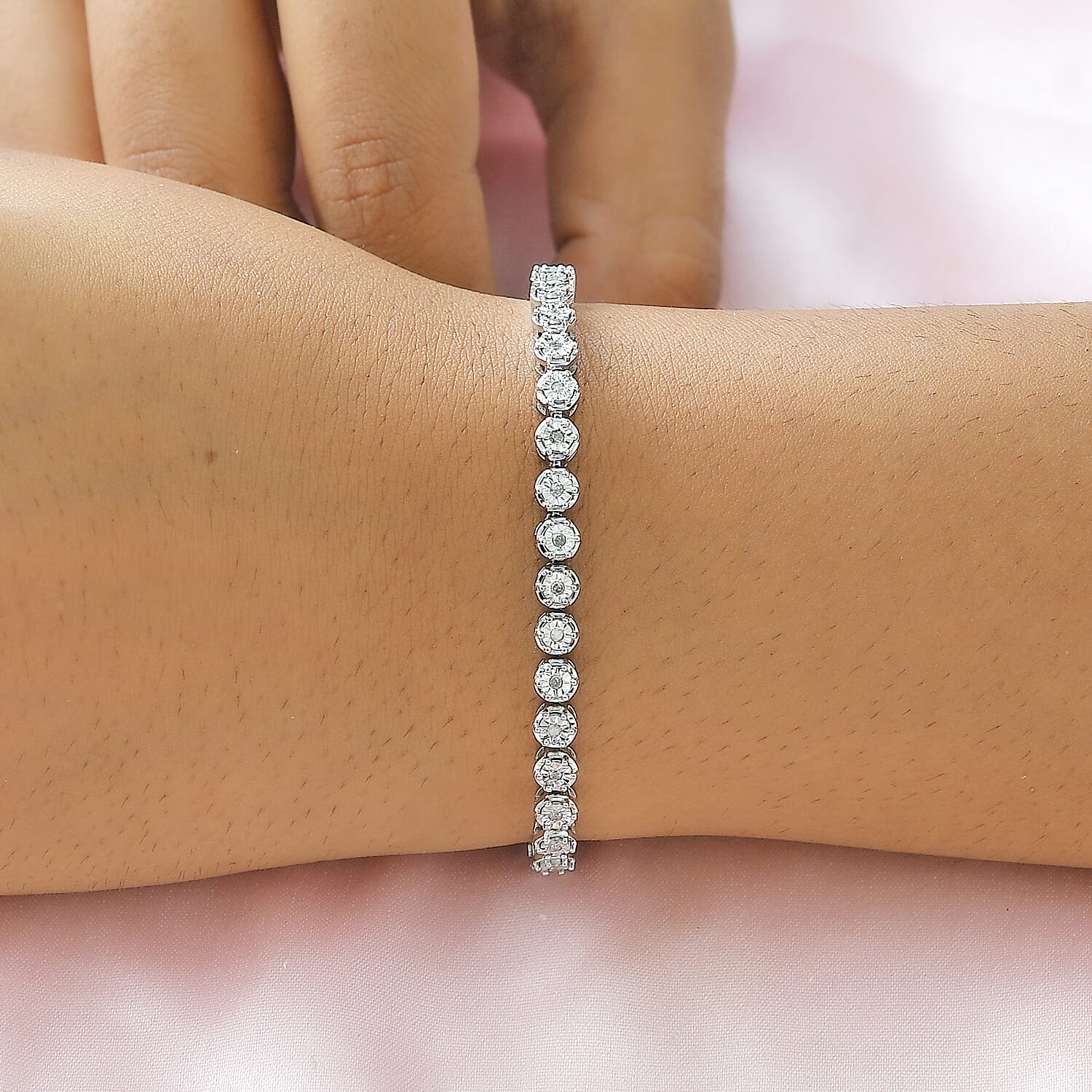 Diamond (Rnd) Bracelet (Size 7.5) in Platinum Overlay Sterling Silver 0.50 Ct, Silver wt. 11.22 Gms