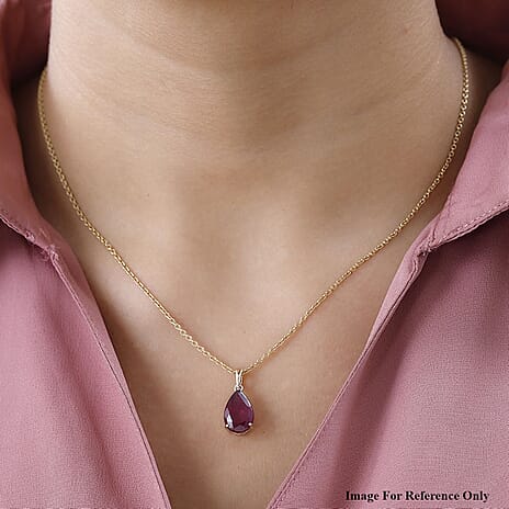 9K Yellow Gold Pear Cut AA African Ruby Solitaire Pendant 4.21 Ct.