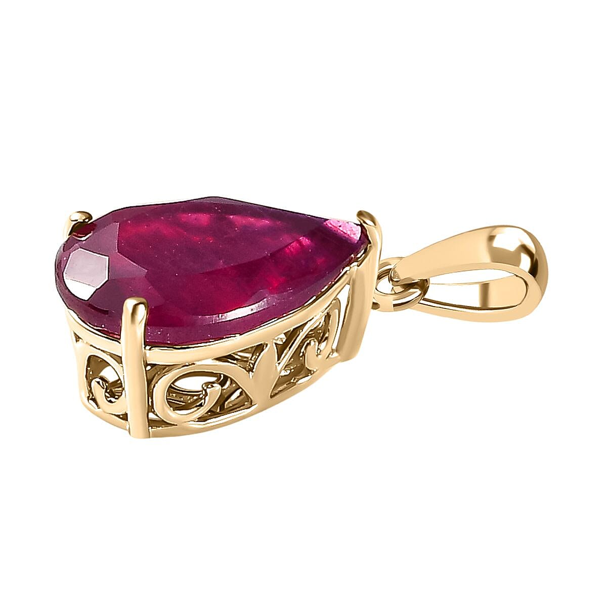 9K Yellow Gold Pear Cut AA African Ruby Solitaire Pendant 4.21 Ct.