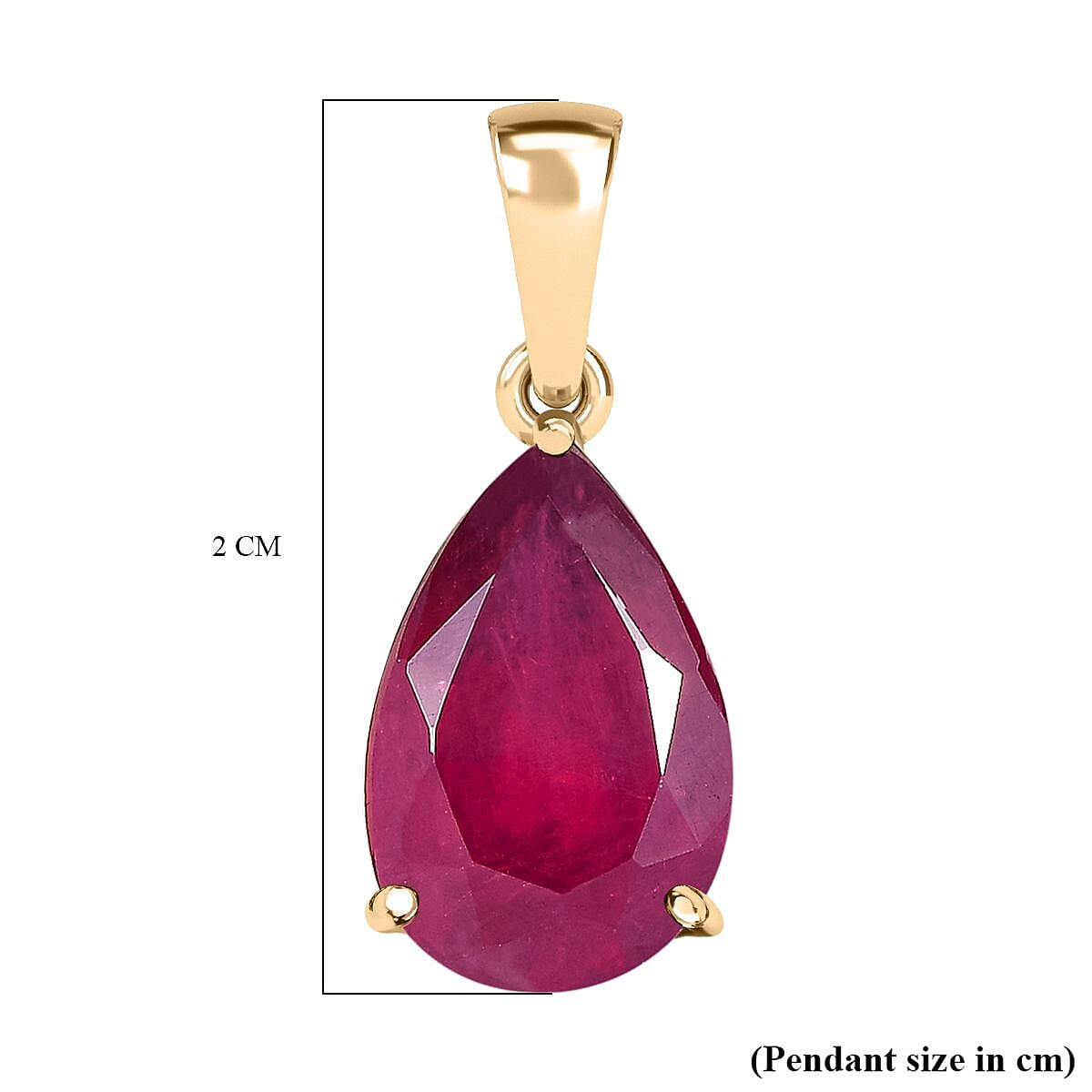 9K Yellow Gold Pear Cut AA African Ruby Solitaire Pendant 4.21 Ct.