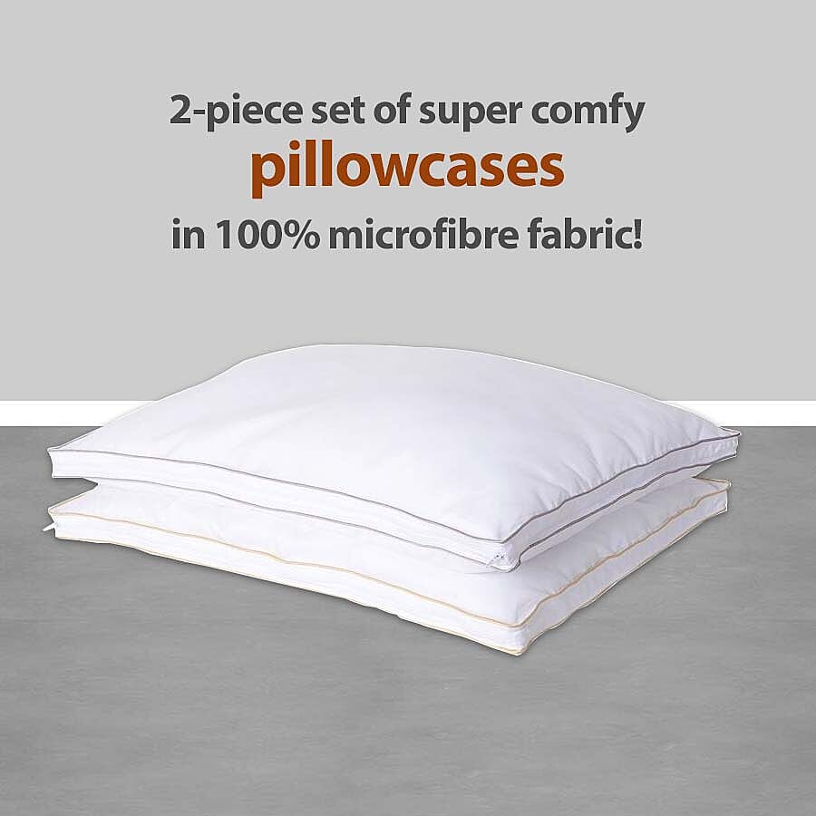 2 Piece Set- Superfine Microfibre Pillow Enchancer Filled with Faux Down and Finished with Satin Gold and Silver Piping (50x70 Cm)