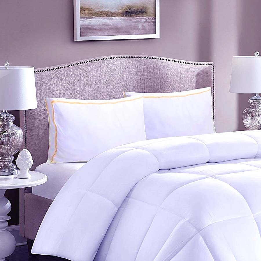 2 Piece Set- Superfine Microfibre Pillow Enchancer Filled with Faux Down and Finished with Satin Gold and Silver Piping (50x70 Cm)