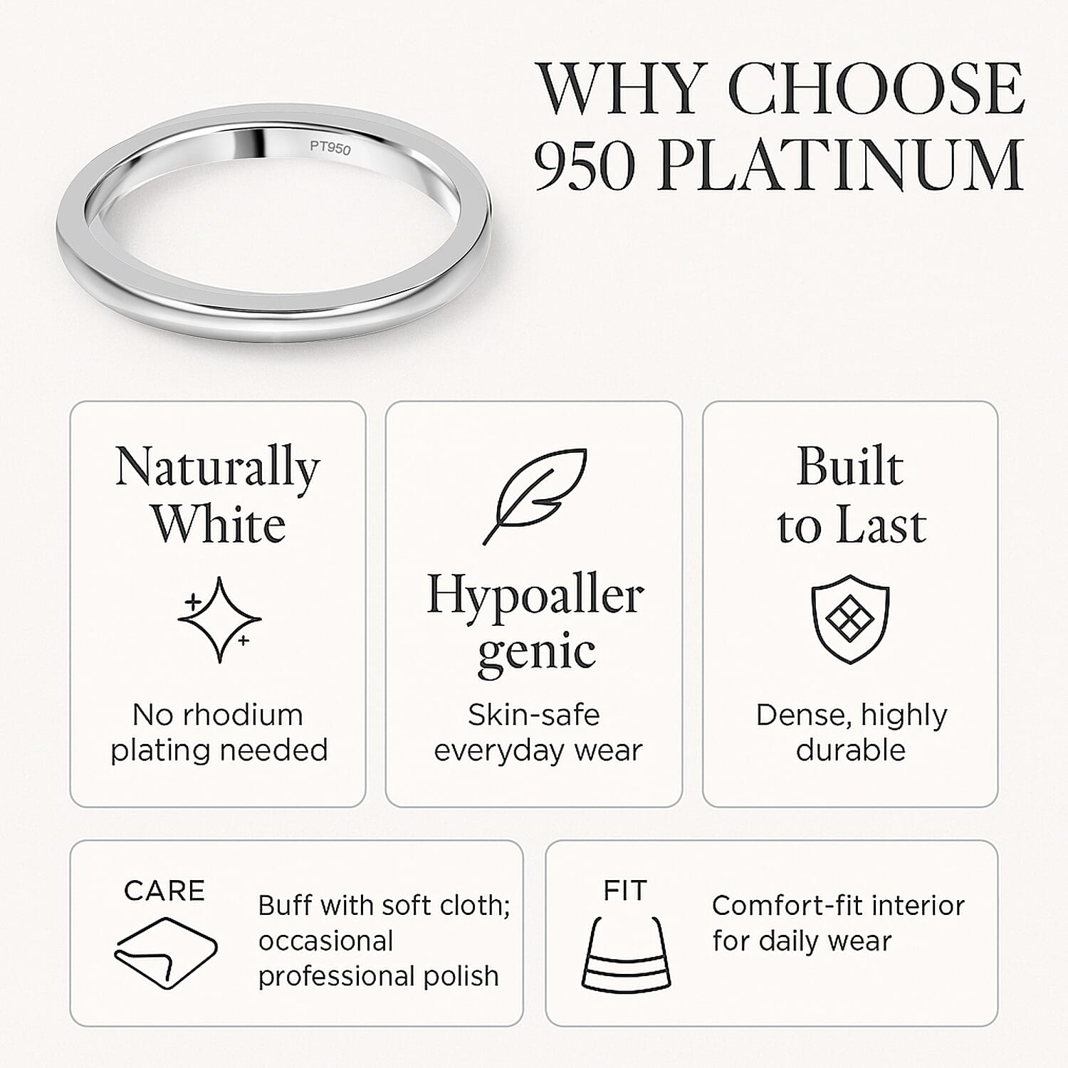 Limited Stock One Time Deal - 950 Platinum Fine Polished Band Ring