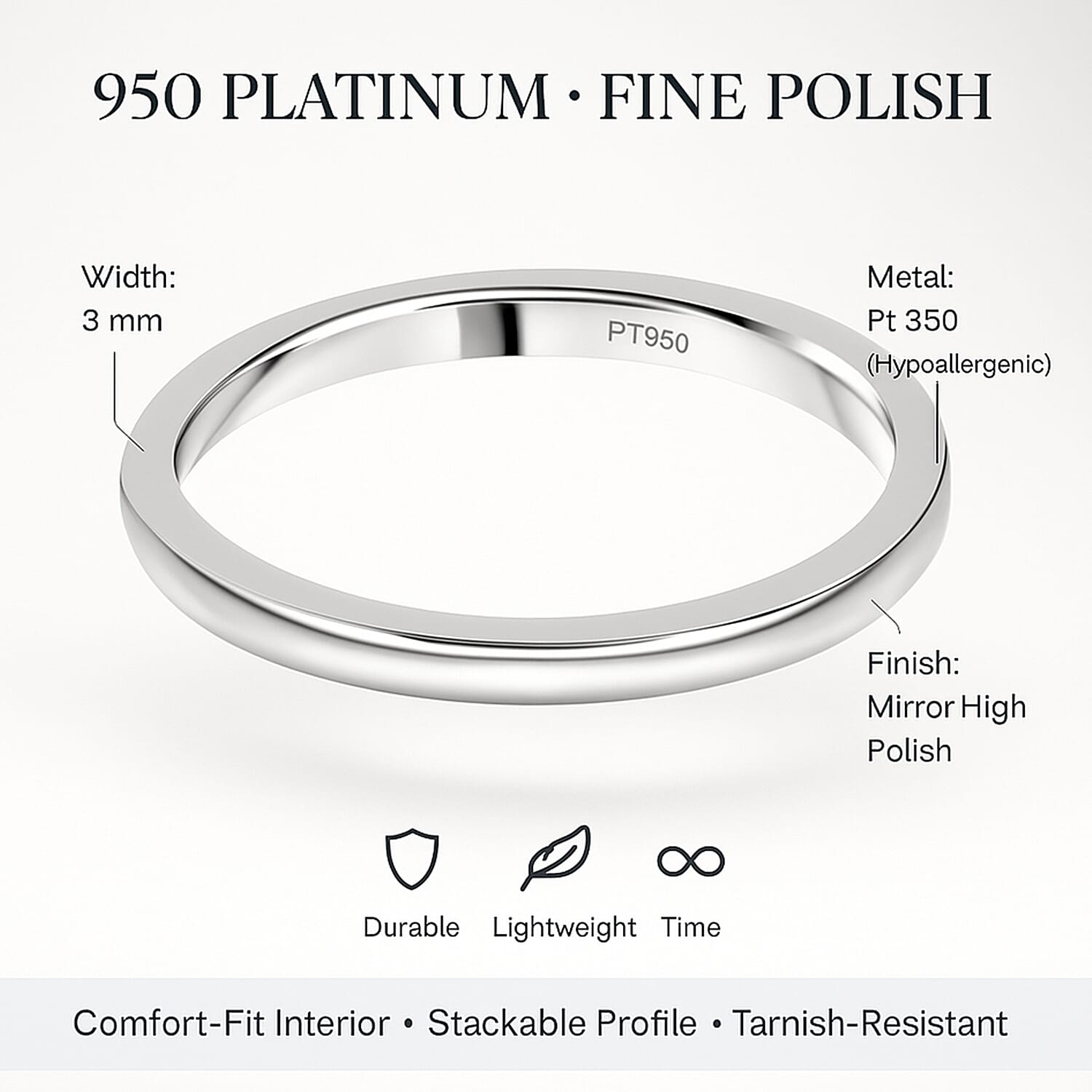 Limited Stock One Time Deal - 950 Platinum Fine Polished Band Ring