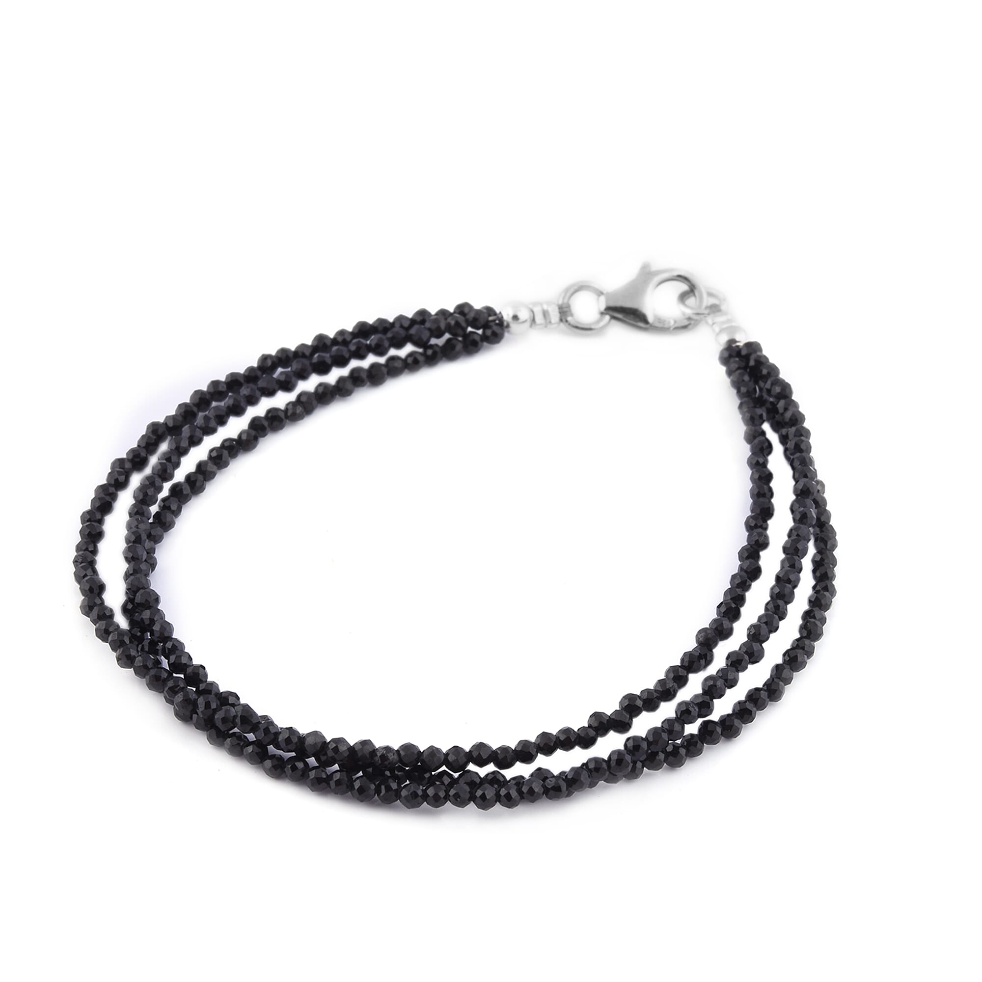 Boi Ploi Black Spinel Beads Bracelet with Lobster Clasp (Size 7.5) in Rhodium Overlay Sterling Silver 22.00 Ct