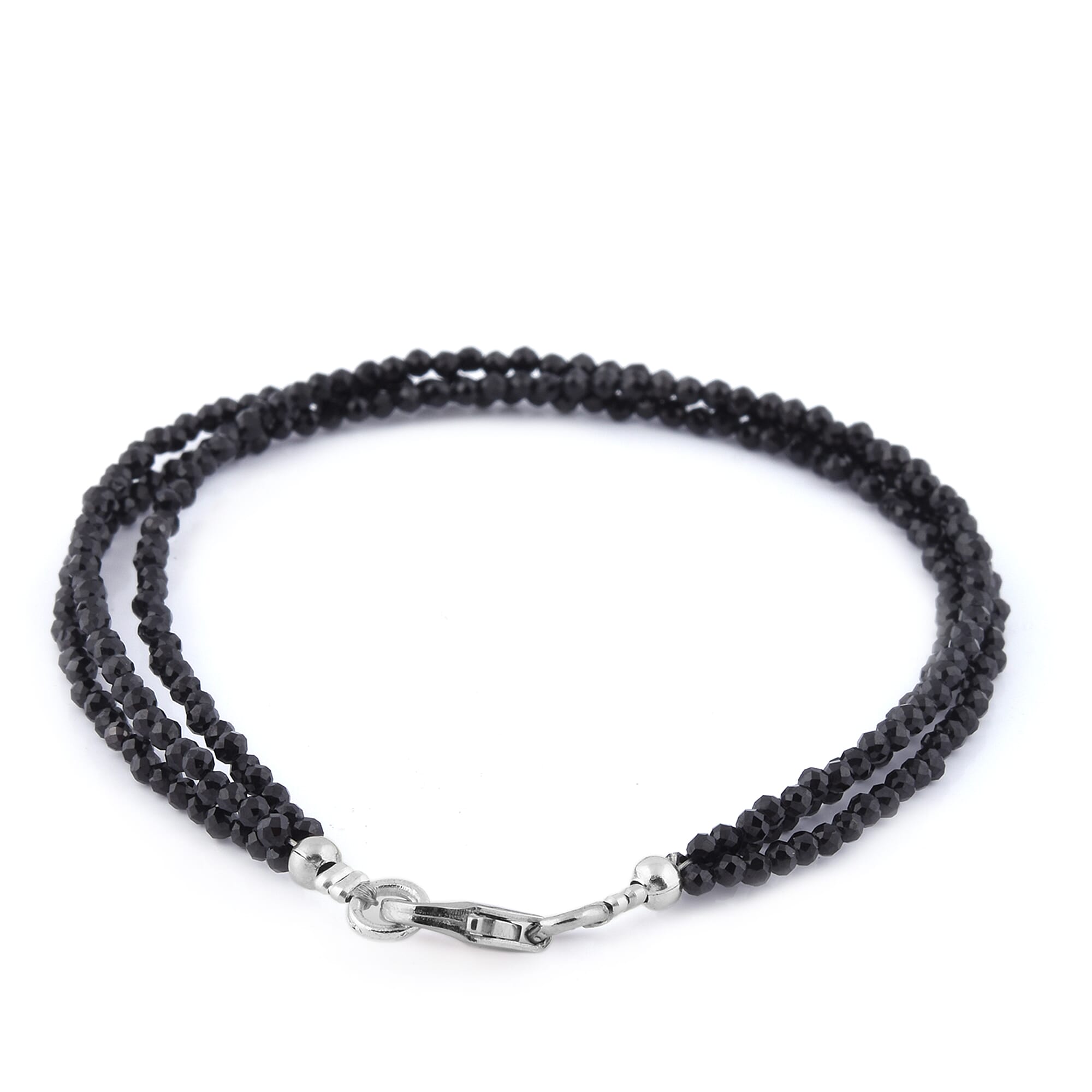 Boi Ploi Black Spinel Beads Bracelet with Lobster Clasp (Size 7.5) in Rhodium Overlay Sterling Silver 22.00 Ct