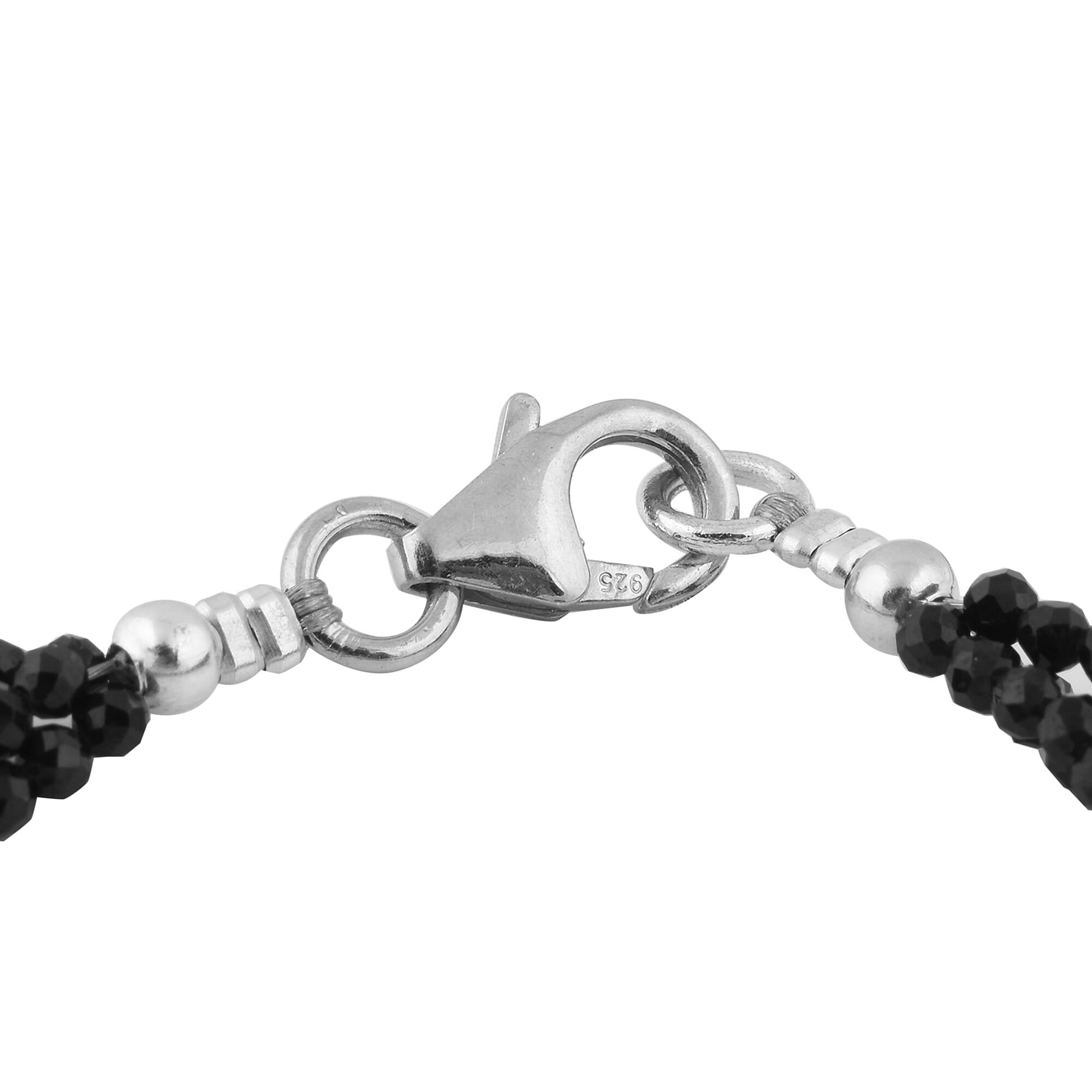 Boi Ploi Black Spinel Beads Bracelet with Lobster Clasp (Size 7.5) in Rhodium Overlay Sterling Silver 22.00 Ct