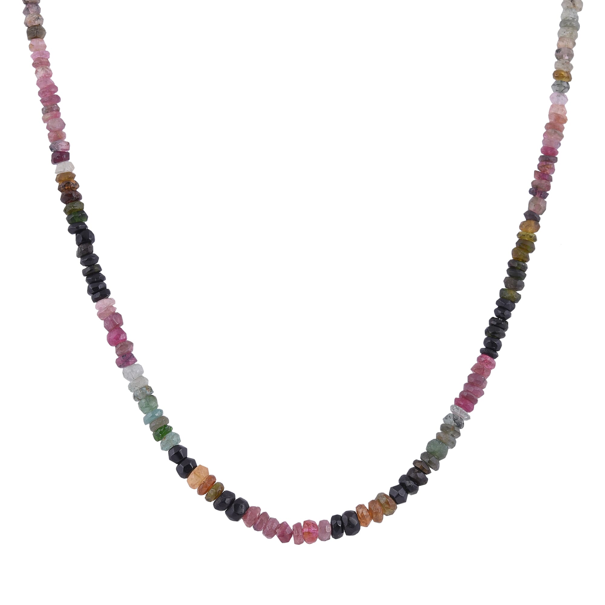 Multi Tourmaline (Rnd) Beads Necklace (Size 18) in Rhodium Overlay Sterling Silver 55.00 Ct.