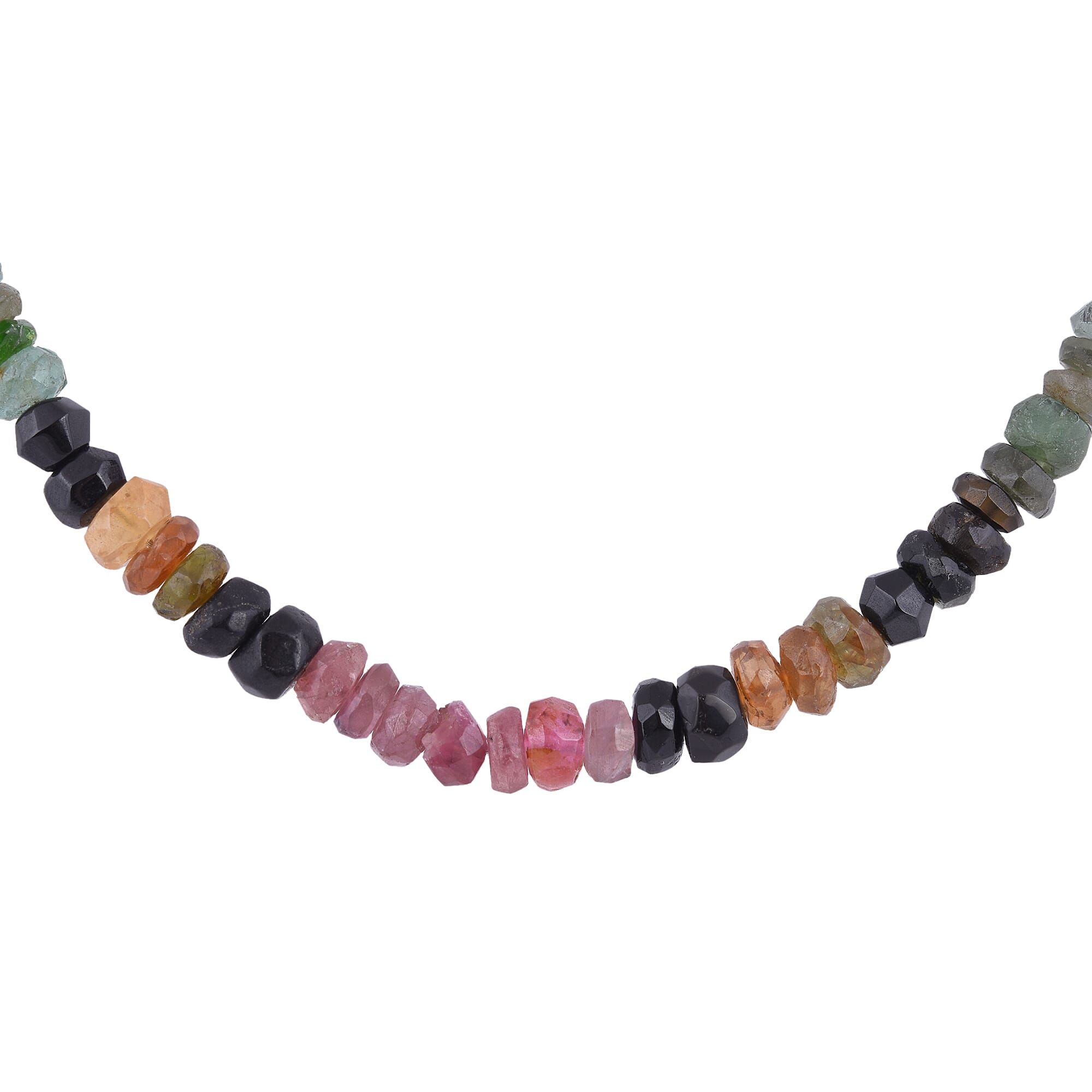 Multi Tourmaline (Rnd) Beads Necklace (Size 18) in Rhodium Overlay Sterling Silver 55.00 Ct.